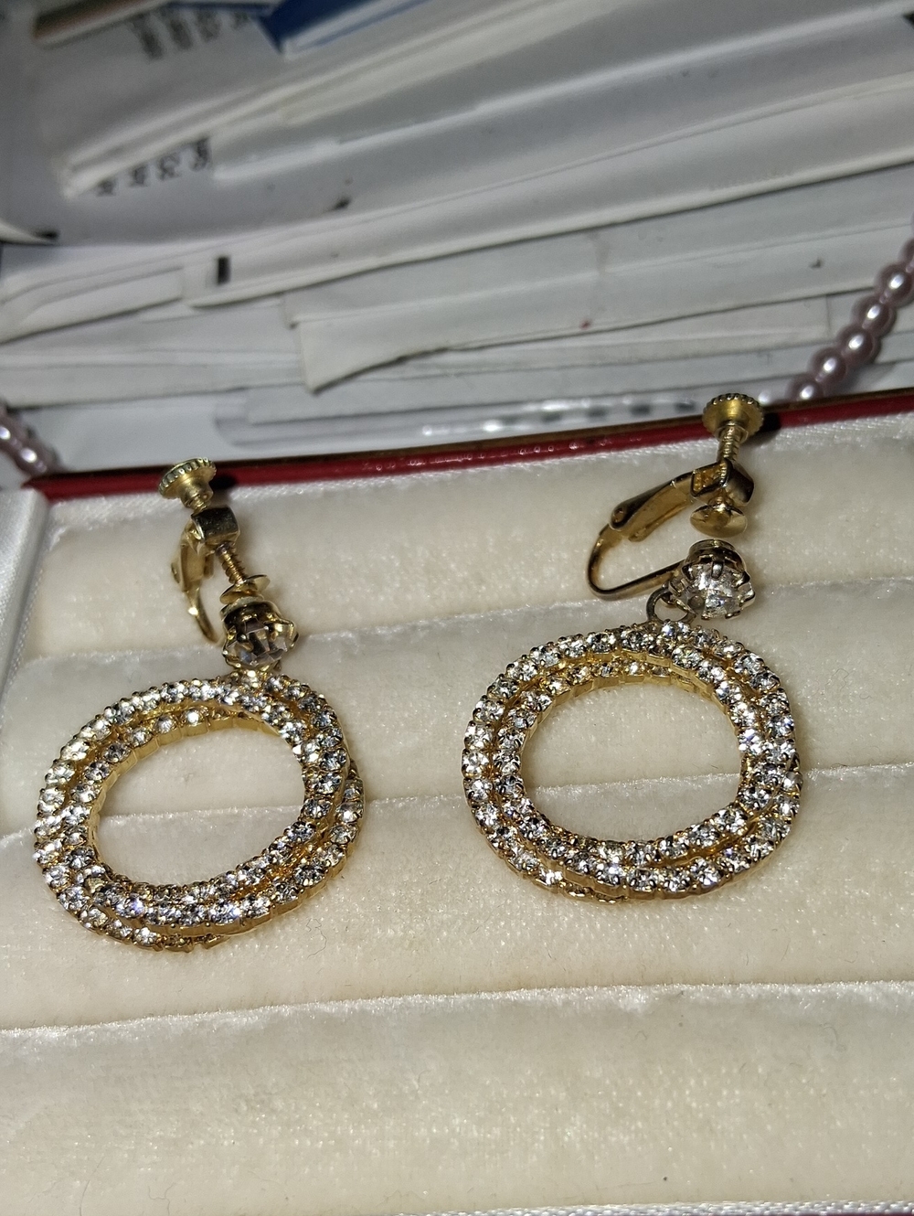 Gold-Tone Crystal Double Circle Clip-On Earrings